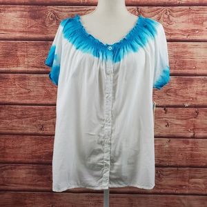 Caribbean Joe Blue & White Tie Dye Top XL